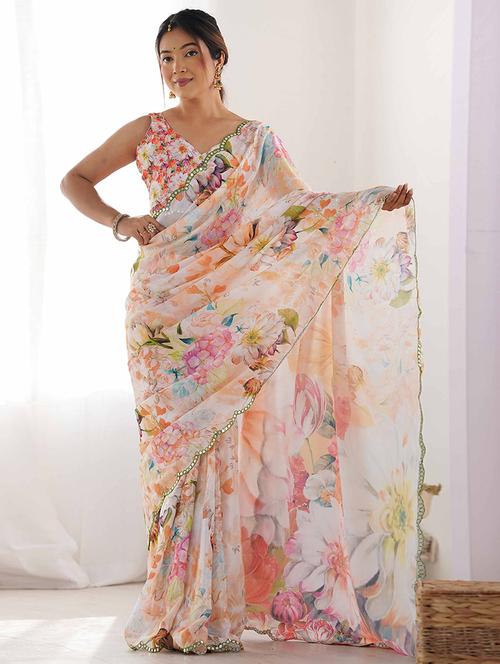 women printed casual wear saree with blouse - 22275460 - Very Small Image - 1