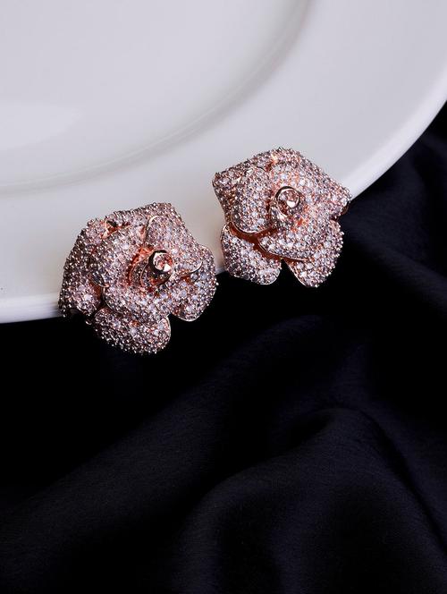 women brass floral studs earring - 22277921 - Very Small Image - 1