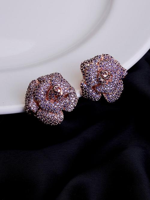 women brass floral studs earring - 22277923 - Very Small Image - 1