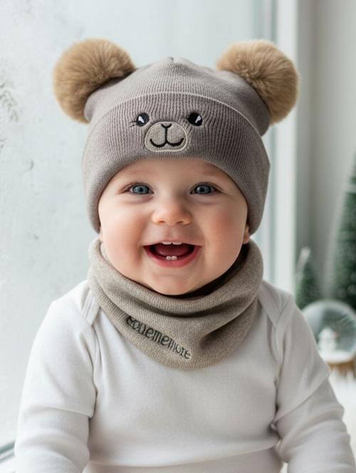 kids woolen cap with neck scarf set - 22281132 - Very Small Image - 1