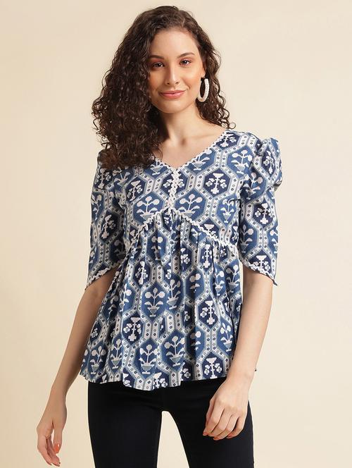 women printed puff sleeve peplum top - 22282100 - Very Small Image - 1