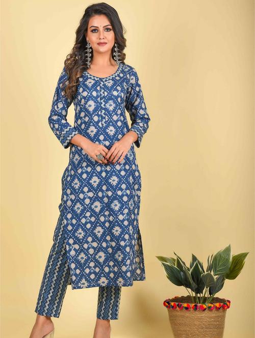 women printed three quarter sleeve kurta pant with dupatta set - 22282116 - Very Small Image - 1