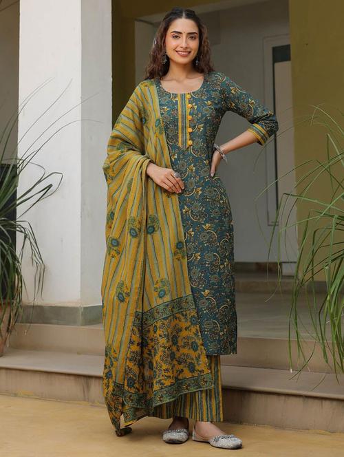 women floral three quarter sleeve kurta pant with dupatta set - 22282126 - Very Small Image - 1