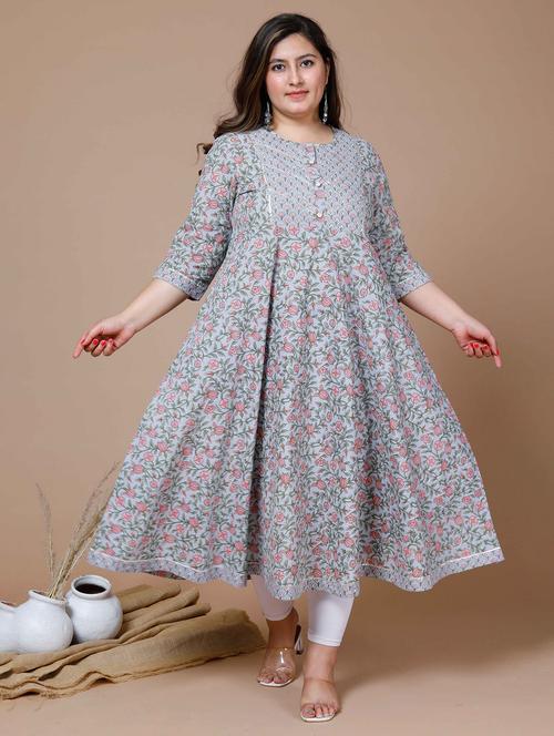 women printed three quarter sleeve anarkali kurta - 22285530 - Very Small Image - 1