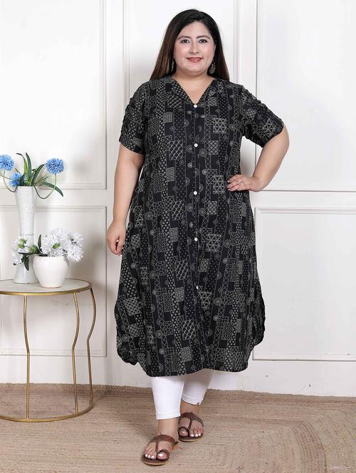 Women Plus Size Printed Short Sleeve A-liine Kurta - 22285552 - Very Small Image - 1