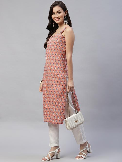 women floral shoulder strap straight kurta - 22285557 - Very Small Image - 1