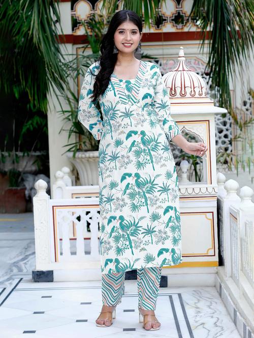 women printed three quarter sleeve kurta pant set - 22285609 - Very Small Image - 1