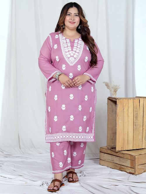 Women Plus Size Solid With Work Long Sleeve Kurta Pant Set - 22285700 - Very Small Image - 1