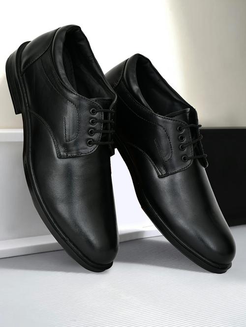 men black solid lace-up derbies - 22285934 - Very Small Image - 1
