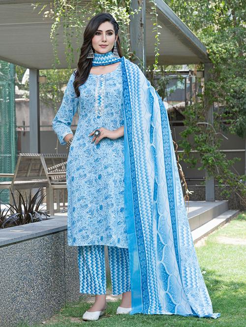 women printed three quarter sleeve kurta pant with dupatta set - 22286471 - Very Small Image - 1