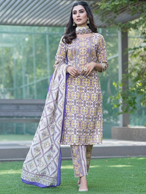 women printed three quarter sleeve kurta pant with dupatta set - 22286486 - Very Small Image - 1