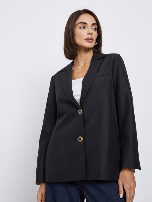 women solid lapel neck long sleeve blazer - 22287972 - Very Small Image - 1