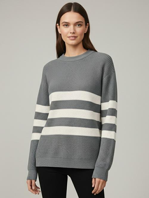 women striped long sleeve oversized pullover - 22289314 - Very Small Image - 1