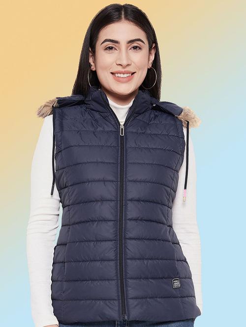 women solid sleeveless hooded quilted jacket - 22291352 - Very Small Image - 1