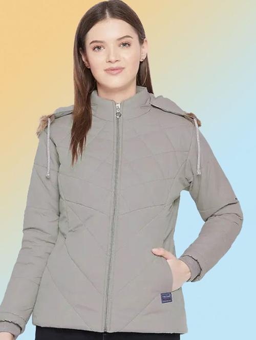 women solid long sleeve hooded quilted jacket - 22291360 - Very Small Image - 1