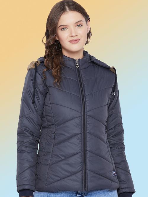 women solid long sleeve hooded quilted jacket - 22291384 - Very Small Image - 1