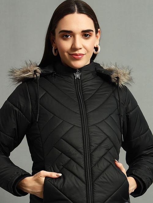 women solid long sleeve hooded quilted jacket - 22291386 - Very Small Image - 1