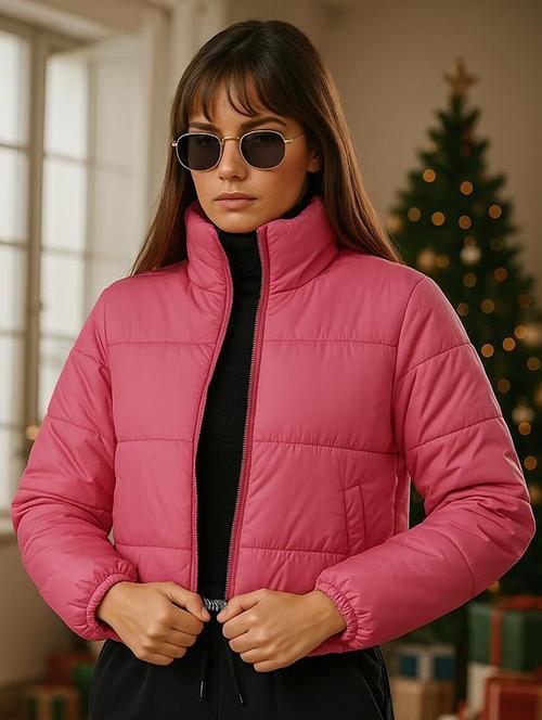 women solid stand collar long sleeve quilted jacket - 22292656 - Very Small Image - 1