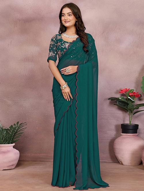 women solid plain saree with blouse - 22295069 - Very Small Image - 1