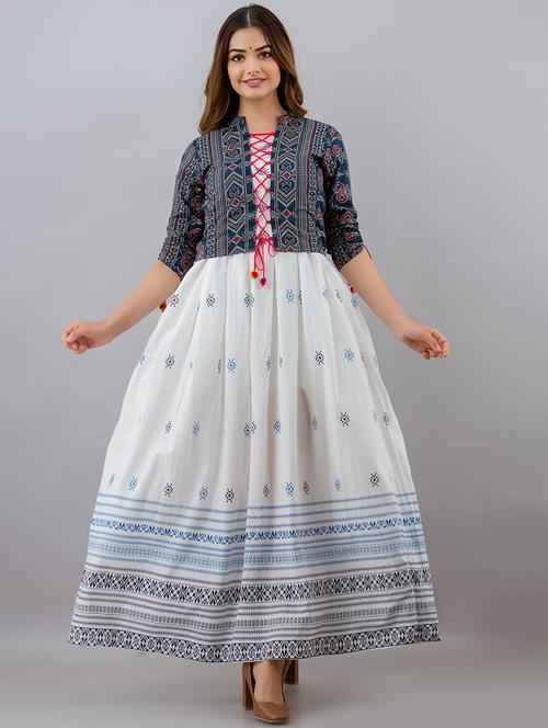 women printed three quarter sleeve ethnic dress - 22299131 - Very Small Image - 1