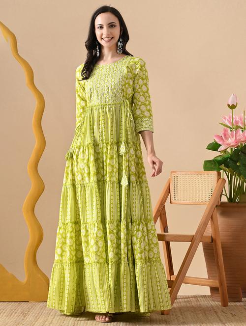women printed three quarter sleeve ethnic dress - 22299148 - Very Small Image - 1