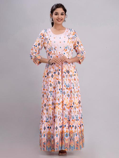 women printed three quarter sleeve ethnic dress - 22300339 - Very Small Image - 1
