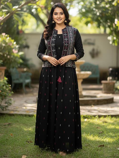 women printed three quarter sleeve ethnic dress - 22300345 - Very Small Image - 1