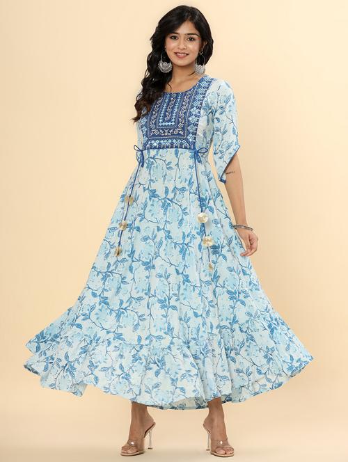 women floral printed short sleeve ethnic dress - 22300354 - Very Small Image - 1