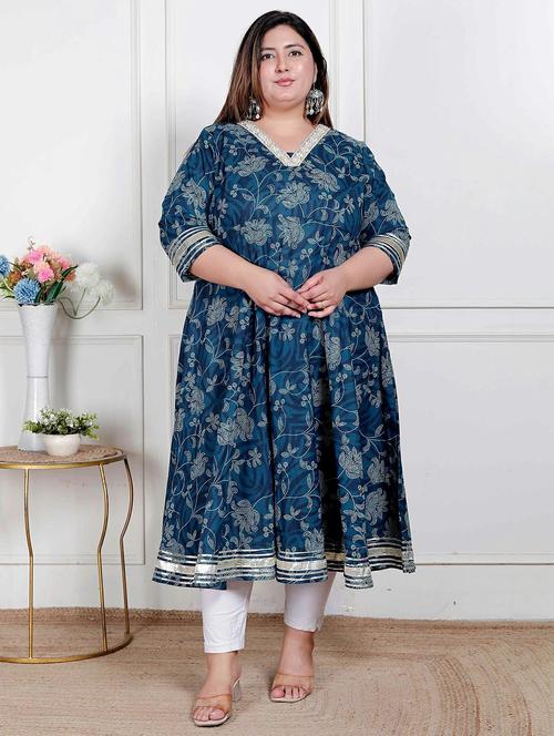 women plus size floral three quarter sleeve anarkali kurta - 22317751 - Very Small Image - 1