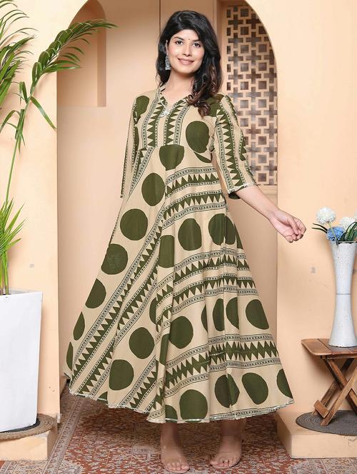women printed three quarter sleeve anarkali kurta - 22317755 - Very Small Image - 1