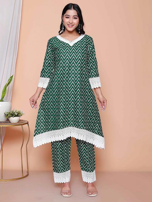 women chevron printed three quarter sleeve kurta pant set - 22317798 - Very Small Image - 1
