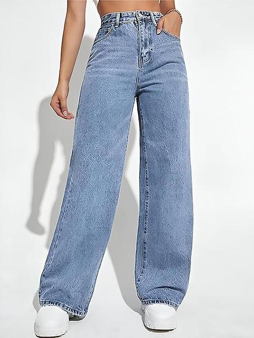 women plain high rise wide leg jeans - 22319262 - Very Small Image - 1