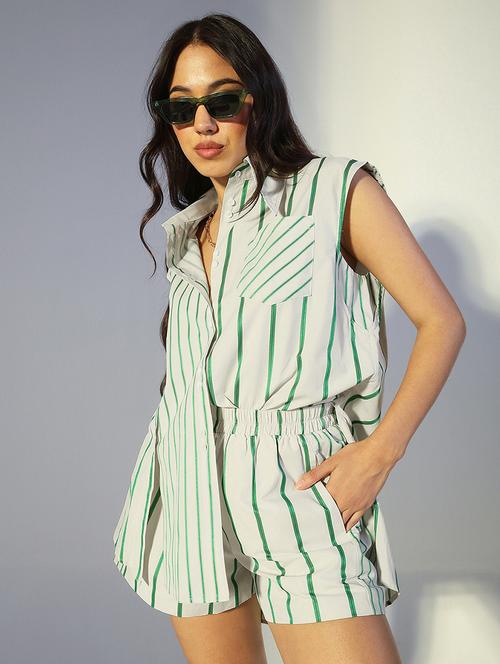 Women Striped Shirt & Shorts Co-ord Set - 22321832 - Very Small Image - 1