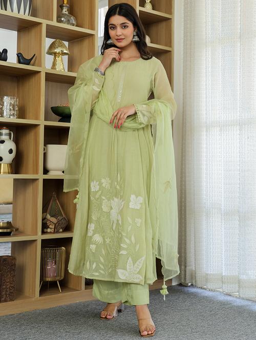 women solid with work long sleeve kurta pant with dupatta set - 22326573 - Very Small Image - 1