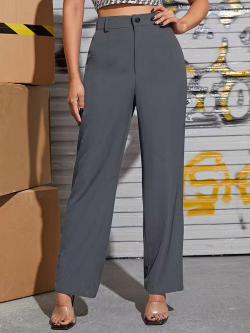 women solid high rise straight trouser - 22329252 - Very Small Image - 1