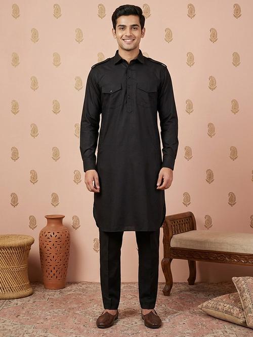 Men Solid Long Sleeve Pathani Ethnic Wear Set - 22332032 - Very Small Image - 1