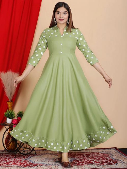 women polka dot three quarter sleeve flared kurta - 22339262 - Very Small Image - 1