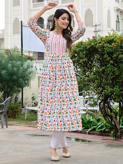 women floral three quarter sleeve a-line kurta - 22339286 - Very Small Image - 1
