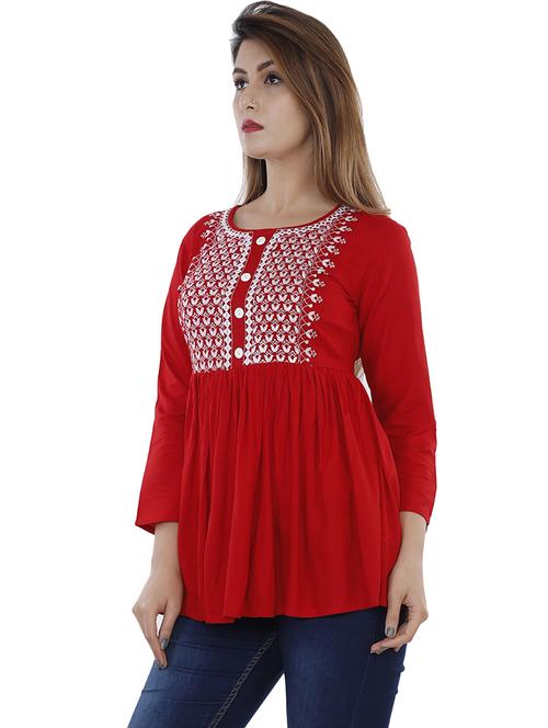 women solid with work three quarter sleeve ethnic top - 22339287 - Very Small Image - 1