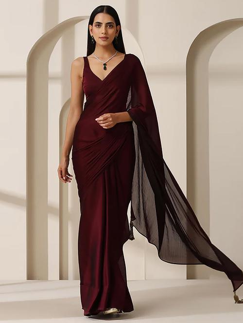 women solid plain saree with blouse - 22339478 - Very Small Image - 1