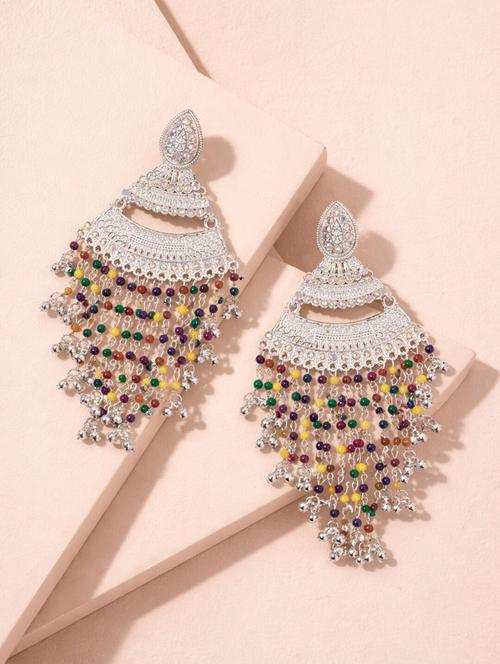 Oxidised Silver Multicolor Beaded Long Chandbali Earrings For Women - 22346597 - Very Small Image - 1