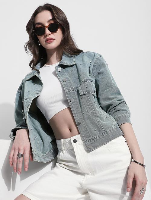 women solid long sleeve denim jacket - 22363310 - Very Small Image - 1