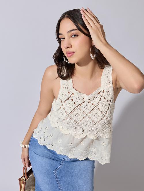 Women Self Designed Sheer Crochet Top - 22363452 - Very Small Image - 1