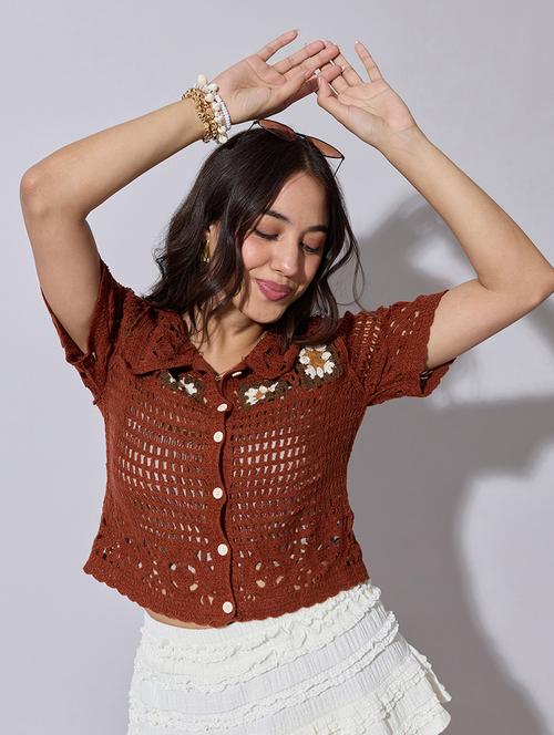 women self designed sheer crochet top - 22363481 - Very Small Image - 1