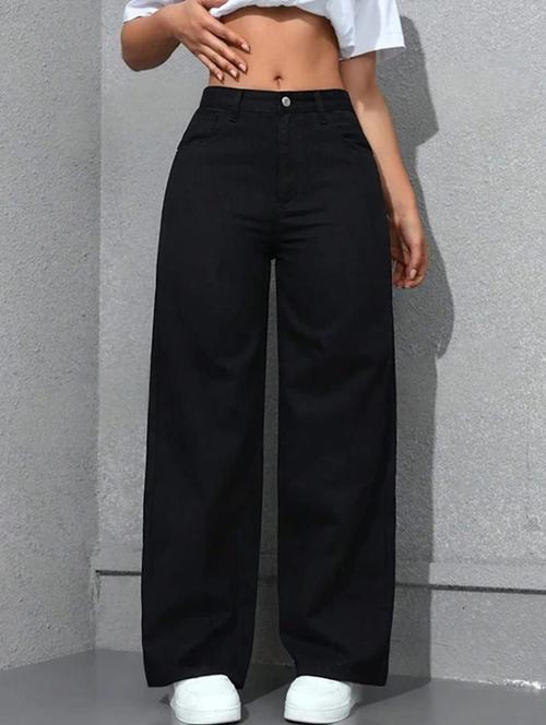 women solid high rise wide leg jeans - 22376538 - Very Small Image - 1