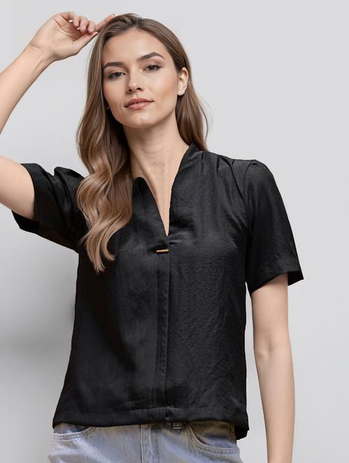 women solid puff sleeve straight top - 22392763 - Very Small Image - 1