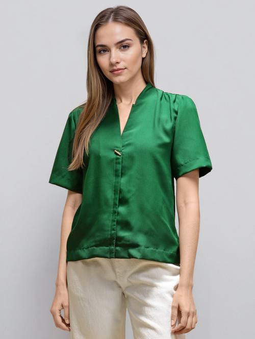 women solid puff sleeve straight top - 22392765 - Very Small Image - 1