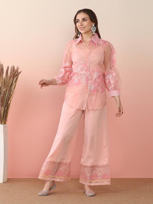 women solid with work long sleeve ethnic co-ord set - 22392865 - Very Small Image - 1