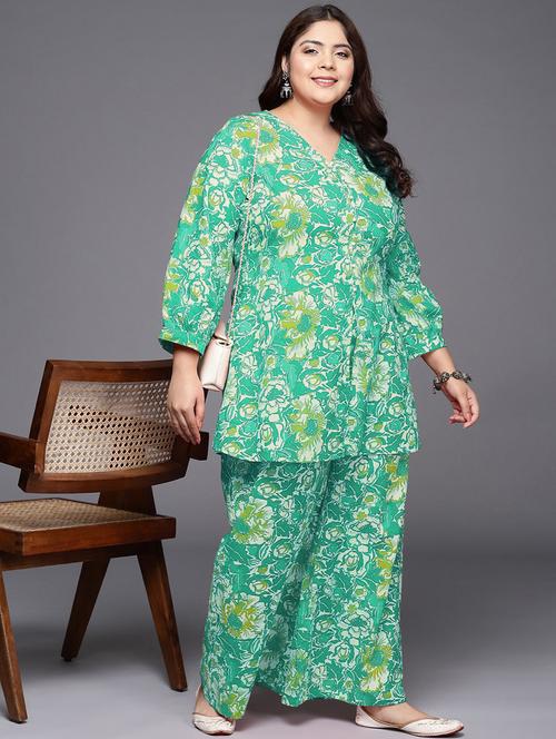 women plus size floral long sleeve ethnic co-ord set - 22392866 - Very Small Image - 1