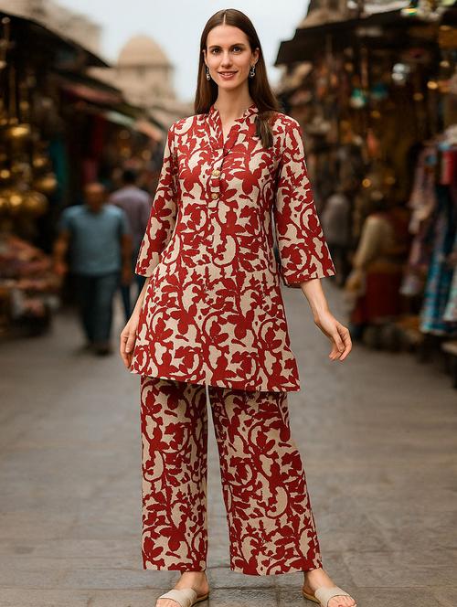 women printed three quarter sleeve ethnic co-ord set - 22393697 - Very Small Image - 1